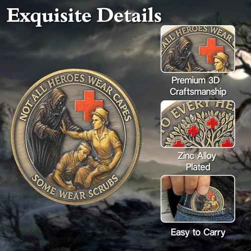 Healthcare Worker Challenge Coin - Medical Hero Coin - Red Cross Guardian Tree Nurse Coin - Thank You Tribute Medallion Medical Appreciation Gift for Frontline Workers (5 PCS)
