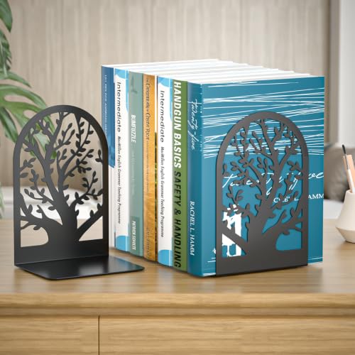 VFINE 2 Pairs Tree Book Ends - Black Metal Decorative Bookends for Shelves - Style-A