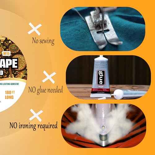 Fabric Tape M15 - Sticky Double-Sided Tape Strong Adhesive Cloth Leather Tape Press-on Tape, No Sewing or Ironing, Gluing, Alterations and Hemming - 1/4inch Wide 180FT Long