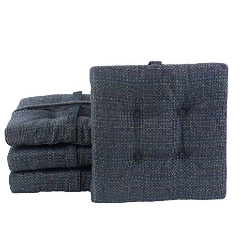 Klear Vu Non-Slip Gripper Tufted Square Bar Stools Cushions with Tie Straps for Dining Rooms, Kitchen Bars, Cafes and Restaurants - Set of 4, 12¡±x12¡±, Navy