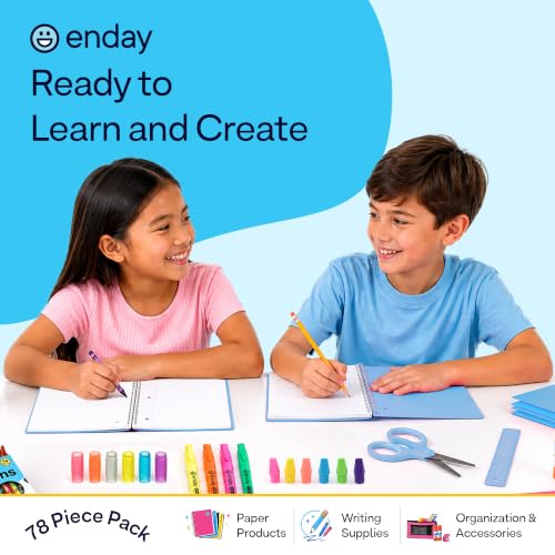 Enday Kids School Supplies Kit Blue - 78 Items for Grades K-5