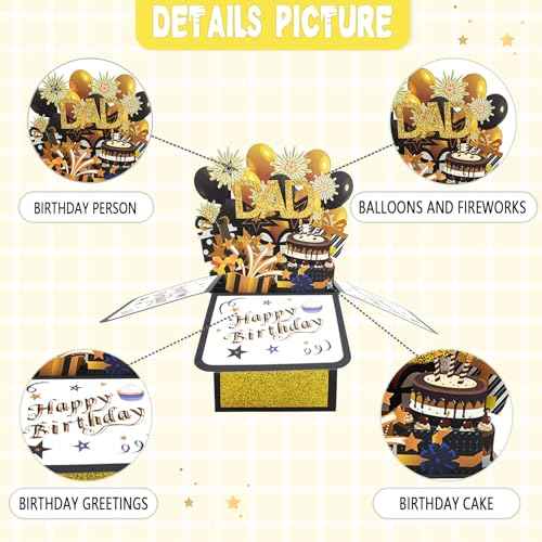 Asmallgf Cool Mens Birthday Gifts for Dad, Happy Daddy Birthday 3D Card from Daughter Son, Funny 40th 50th 60th 70th 80th Birthday Decorations for Father