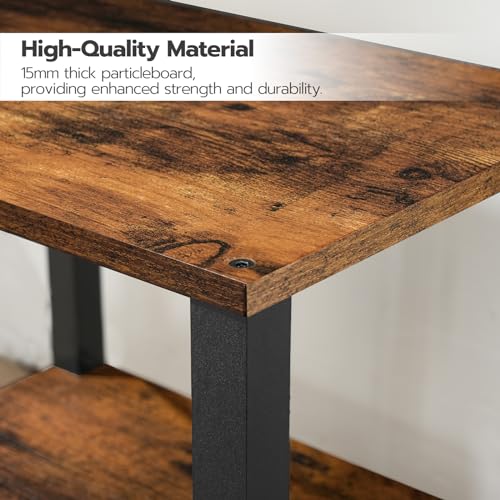 HOOBRO 15"L x 11"W x 15"H Rustic Brown & Black 2-Tier Printer Stand with Charging Station
