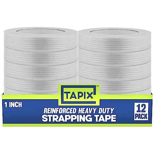 Strapping Tape 1 inch x 60 yds, (12 Pack) Fiberglass Tape Super Strong Reinforced Tear Resistant Clear Strapping Tape Holds up to 120 LB.