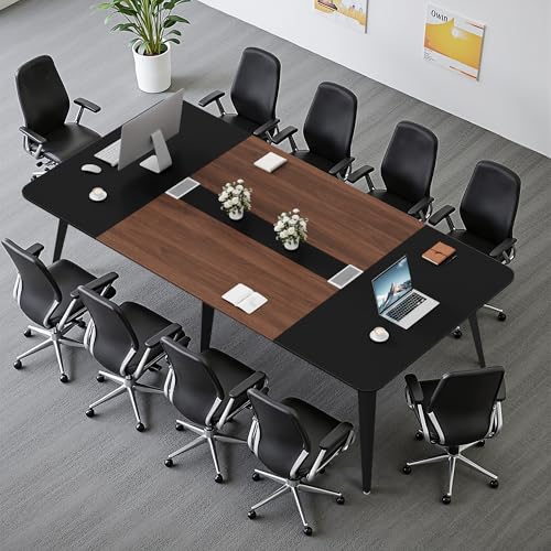 Furmax 8FT Conference Table with Cable Grommets - Black & Walnut