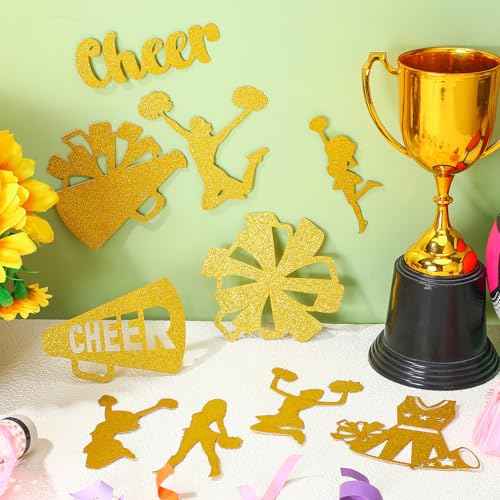 Fuutreo 100 Pcs Cheerleader Cut Outs, Cheerleading Table Topper Double Sided Birthday Party Decorations Cheerleading Paper Cutouts Toppers for Cheerleader Birthday Party Favors Supplies(Gold)