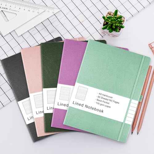 A5 10-Pack Lined Journal Notebook for Women Men, 160 Pages 100 GSM Thick Paper, 5.7 x 8 inches, Hardcover Notebook with Pen Loop£¨Dark Grey£©