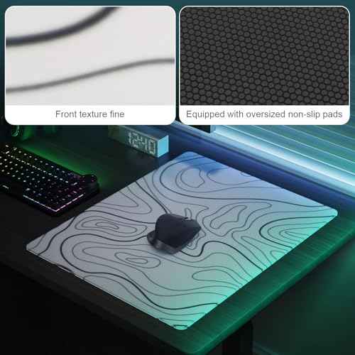 DAWNTREES Glass Gaming Mouse Pad,Accurate and Fast Mouse Tracking,Tempered Glass,Anti-Slip Rubber Base,Large Mouse Mat for Office & Home,XXL 19.69"x15.75" White Topographic