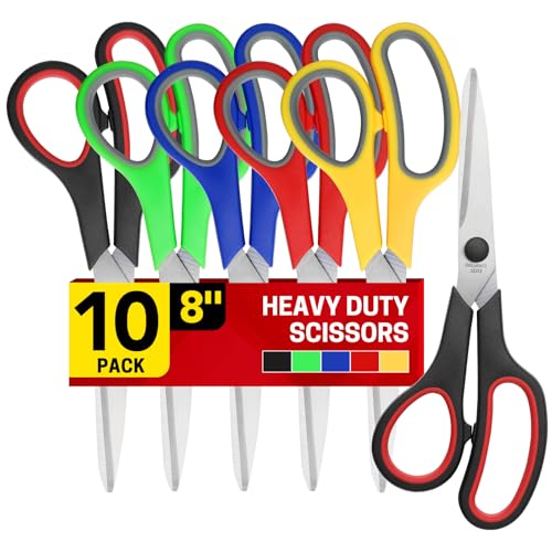 Multicolor 10 Pack 8-Inch Heavy Duty All-Purpose Scissors for Office & Craft