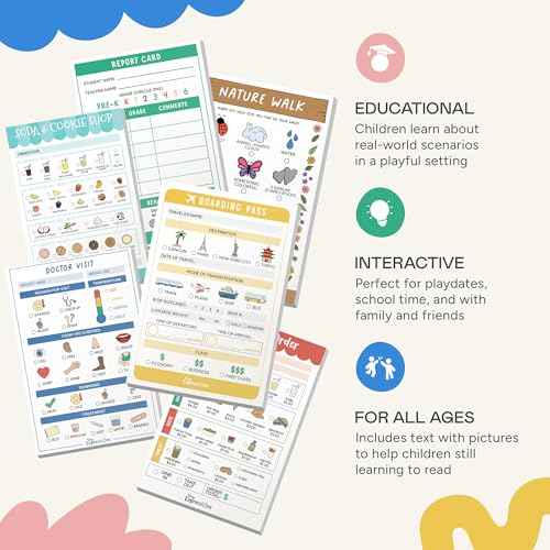 Tiny Expressions Playtime Notepads - 6-Pack Kids Pretend Play Notepads - 40 Pages Each of Restaurant, Doctor, Boarding Pass, Report Card, Nature Walk & Soda Shop for Imaginative Role Play