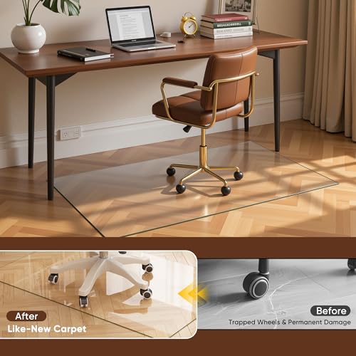 Antok Carpet Chair Mats, 48" x 32" Chair Mat for Carpet & Hardwood Floors, Heavy Duty 1/6" Tempered Glass Mat for Smooth Rolling, Home & Office Use, Clear