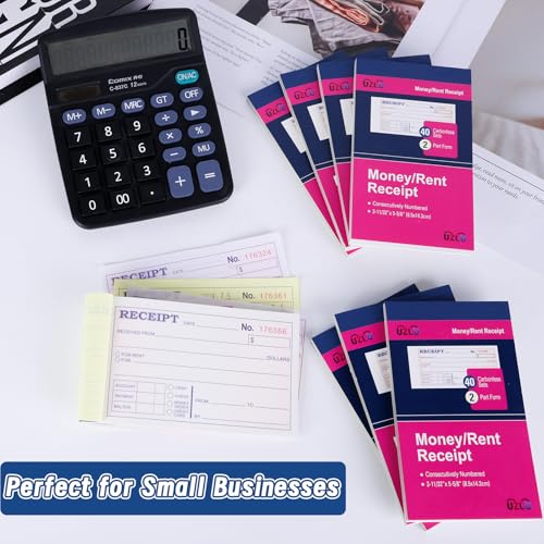 UZLU 40 Pack Rent & Money Receipt Books 2-Part Carbonless, Consecutive 6-Digit Nos, Wraparound Back Cover, 3-11/32 x 5-5/8, Landlord/Small Biz