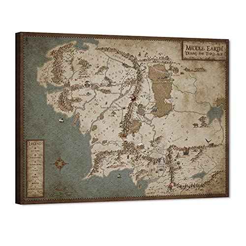GUTTATY Middle Earth Map Canvas Wall Art, Vintage Style Fantasy Poster, Antique Toned Canvas Prints, Rustic Wall Hanging Artwork for Study Room, Office or Game Room Decor, 18x24 Inch