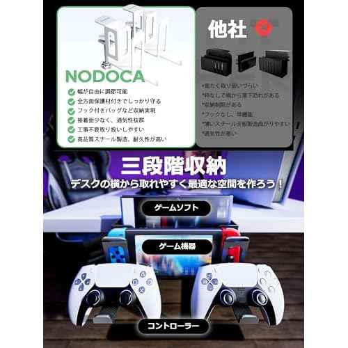 NODOCA 2-Slot Laptop Storage for Desk, MacBook Vertical Stand, Vertical Laptop Stand, with Headphone Holder, Desk Side Storage, Laptop Storage Rack[L, White]