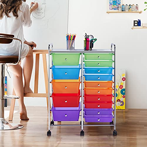 Yaheetech 15-Drawer Rolling Storage Cart Multicolor – Craft Organizer on Wheels