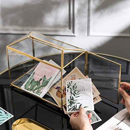 Vellon Clear Wedding Gift Card Box with Lock, Upgraded Security Gold Glass Box for Ballot/Donation/Raffle/Reception, Golden Glass Box