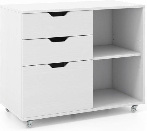 Regine Switzerland Mobile Filing Cabinet - 3 Drawer Wood Printer Stand with Universal Wheels | White