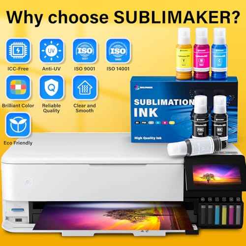 600ML Sublimation Ink with Heat Tape for Ecotank ET-8550 ET-8500 ET8550 ET8500 8550 8500 Wide-Format Supertank Printers, Heat Press Transfer on T-Shirt Tumblers (6x100ML, BK PB C M Y GY)