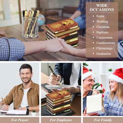 Thenshop 24 Set Christian Gifts Bulk Leather Prayer Journal Church Pastor Man of God Clergy Appreciation Gift Religious Notebook with Bible Verse Pen for Men Women Bible Study Groups (Black Brown)