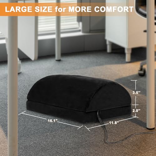 HAMOPY Heated Foot Rest for Under Desk with Pad Pocket, 3 Levels Temp Adjustable Controller & Washable Heated Footrest, Warm Foot Pocket for Office, Gaming, Ergonomic Design for Back Pain Relief