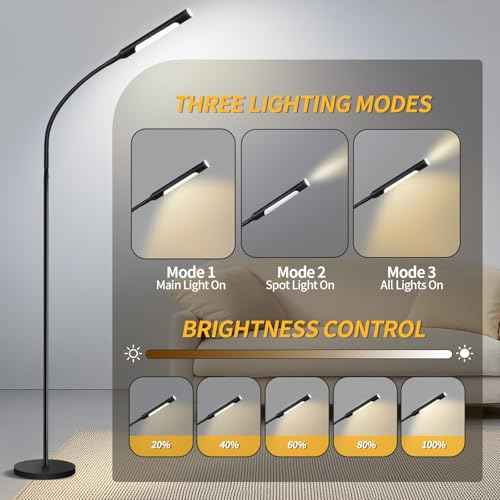 Floor Lamp with Remote, 67" Gooseneck Dimmable Standing Lamp, 3 Color Temperatures & 5 Brightness Levels, Modern Reading LED Light for Bedroom, Living Room, Office - Black