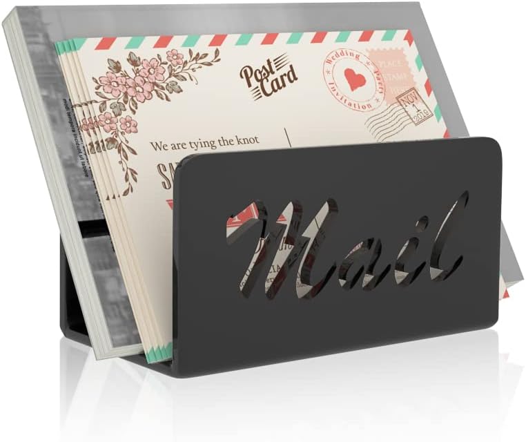 Wishacc Mail Organizer - Stylish Desktop Letter Holder for Home & Office | Black Countertop Design