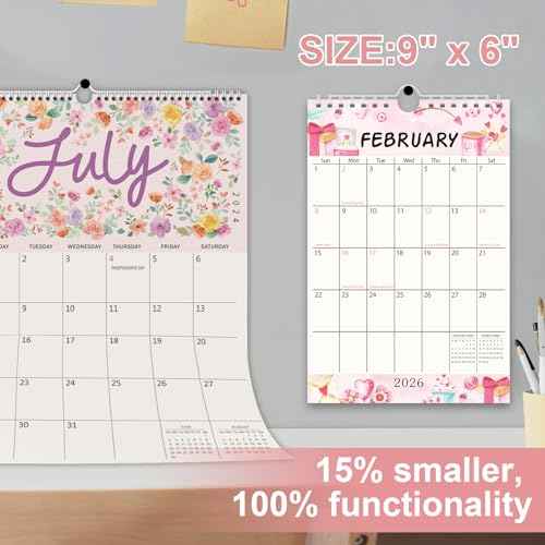 Guasslee Small Wall Calendar 2026-2027,18 Months Mini Desktop/Wall Calendar Runs from Jan. 2026 to Jun. 2027, Vertical 6" x 9" Monthly Notepad Planner with Thick Paper for School Office Home Fridge