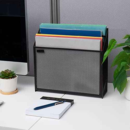 Mind Reader Vertical File Storage, Desktop Organizer, Workspace, Office, Metal Mesh, 12.5" L x 3.75" W x 11.5" H, Black