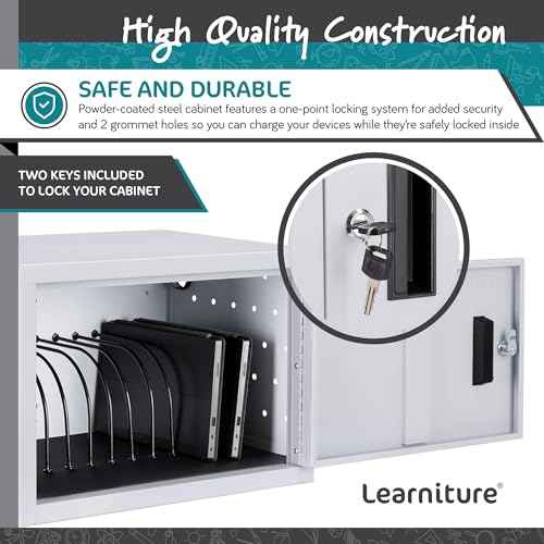 Learniture Structure Series 12-Device Charging Station for Laptops and Tablets, Wall-Mount Lockable Charging Cabinet for 12 Tablets/Chromebooks, Gray