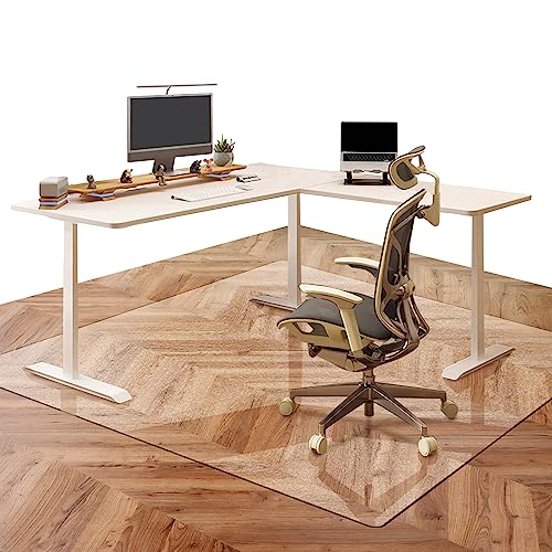 Office Chair Mat for Hardwood Floor: 63"x 51" Extra Large Chair Mats for Hardwood and Tile, Clear Desk Chair Mat for Rolling Chair and Computer Desk, Heavy Duty Plastic Floor Protector for L Desk