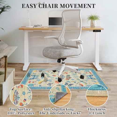 Office Chair Mat for Hardwood Floor,Mushroom 36"x48" Computer Chair Mat for Rolling Chairs Carpet,Under Desk Non Slip Gaming Rug,Low-Pile Rubber Backing Large Protector Mat (Khaki Blue)