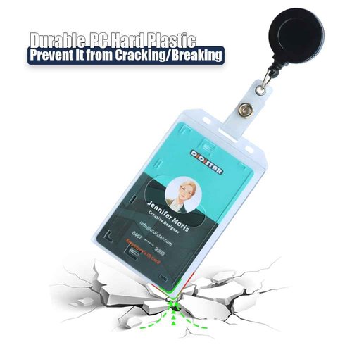 Bulk 50 Pack Hard Plastic Badge Holder-Vertical Heavy Duty ID Card Holder-Rigid Case Single I'd Protector with Easy Access Thumb Slot & Chain Holes for Clips,Lanyards & Reels-Frosted Clear by DiDiSTAR