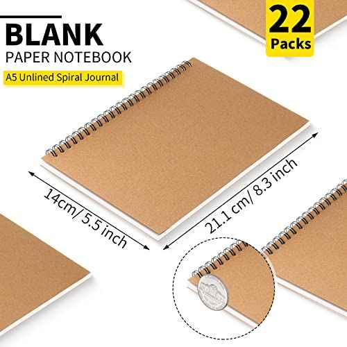 Epakh 22 Pack Spiral Notebook Bulk, Back to School Hardcover Spiral Journal Notebook 5.5 x 8.3 Inch, First Day of School Brown Travel Writing Journal Notepad, 50 Sheets 100 Pages(A5,Unlined)