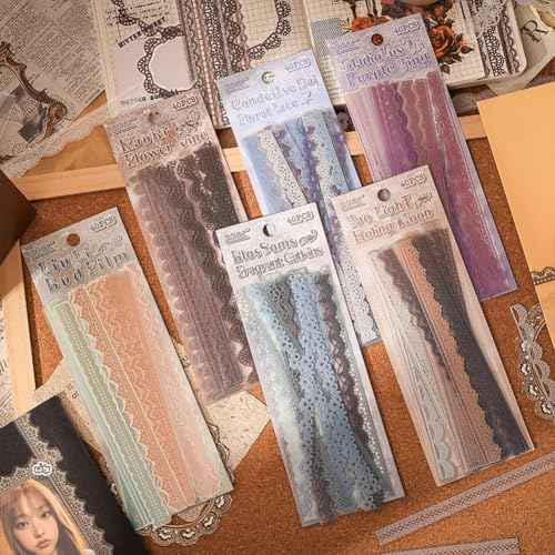 40 Pcs Transparent Lace PET Stickers for Scrapbooking Junk Journal Card Making Collage Diary Planner Notebook Letter Photo Album Craft Project Decoration, 5 Patterns (Brown)
