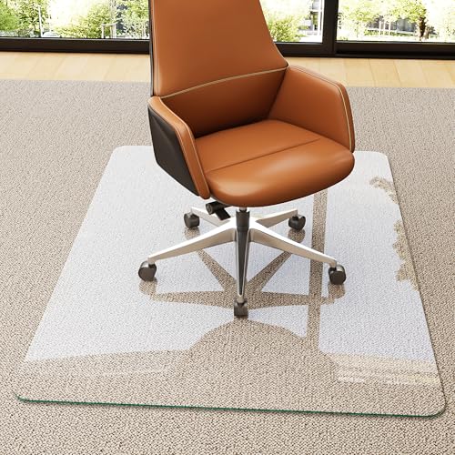 Chair Mat for Carpet - Office Chair Mat - Tempered Glass Floor 36" X 36¡° Transparent Heavy Duty Office Floor Protector with Noise-Free Gliding Shatterproof for Home Office Desk