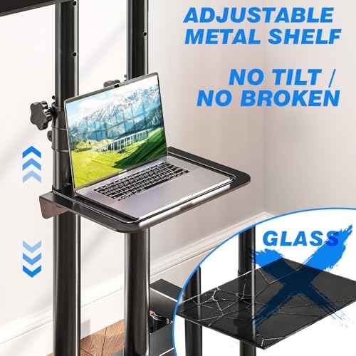 Rfiver Mobile TV Cart Rolling TV Stand for 32-83 Inch Screens up to 110lbs, Portable TV Stand on Wheels with Height Adjustable Shelf, Outdoor TV Stands Mount for Home Office MAX VESA 600x400mm, Black