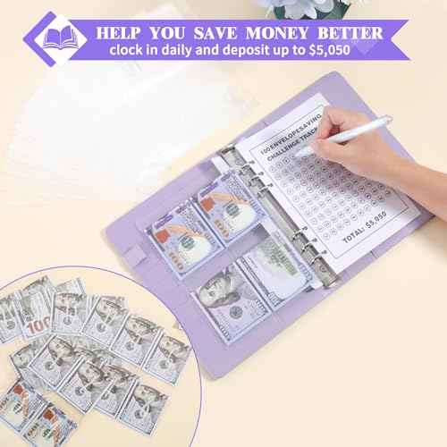 100 Envelopes Money Saving Binder A5 Savings Challenge Book (Purple)