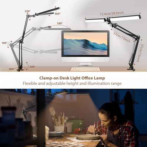 Dual Head LED Desk Lamp with Clamp, 2X Brighter Swing Arm Light - 3 Colors 10 Brightness, Eye-Caring Adjustable Architect Lamp for Dual Monitors, Drafting, Workbench & Home Office