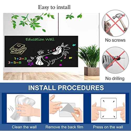 Magnetic Chalkboard Contact Paper for Wall 46.3"x18" Self Adhesive Magnetic Wall Board Sticker with 36 Magnet Letters for Kids Black Chalk Board Wallpaper Roll