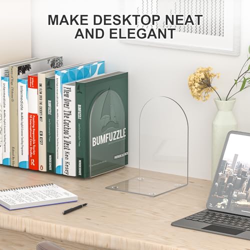 ALOTCHE 4 Pieces Acrylic Bookends - Clear Book Ends for Shelves & Office