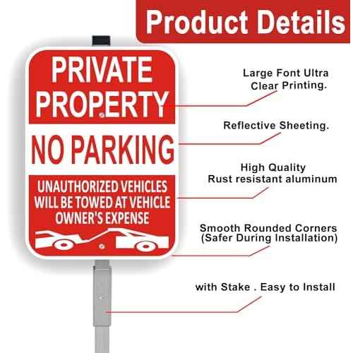 (3 Pack) Lxysign Large Private Property No Parking Sign with Stake 36" Tall,14" x 10" No Parking Sign Vehicle Towed At Owner's Expense Sign, Reflective Rust Free Aluminum Sign