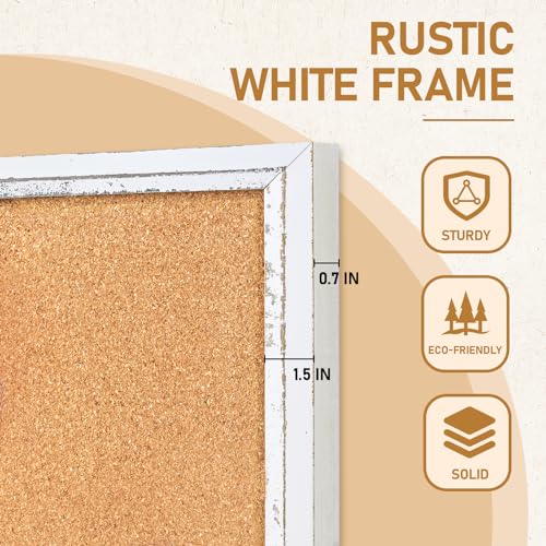 DOLLAR BOSS White Cork Board for Wall - 24 X 18 Inches, Rustic Wooden Frame Bulletin Board, Decorative Hanging Pin Board for Office & Home Decor