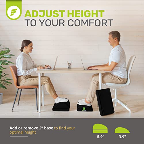 ErgoFoam Chiropractor-Endorsed Orthopedic Teardrop Design 2in1 Adjustable Under Desk Foot Rest for Lumbar Back Knee Pain (Black)