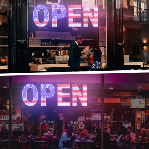 LED Open Signs for Business, 30"L x 10"W Inch Large Led Open Sign with 3 Scene Modes, Ultra Bright Adjustable Light Up Open Sign Led for Storefront Window Glass Door Shop Store Bar Salon Cafes Restaurant (US Flag Design)
