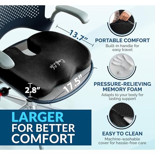 ComfiLife Premium Gel & Memory Foam Seat Cushion ? Doctor Recommended Office Chair Cushion, Car Seat Cushion ? Chair Cushions for Back & Sciatica Pain Relief ? Seat Cushions for Office & Desk (Black)