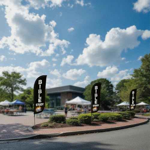LookOurWay Feather Flag Pole Kit - 7 Feet Tall Advertising Banner with Fiberglass Pole Set and Ground Spike for Business Promotion - Church Flags - Bible Study Church