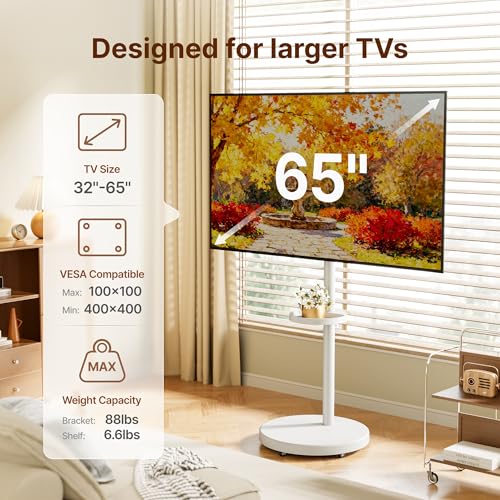 ECOTINY Rolling TV Stand for 32-65" TVs, 88 lbs, White ( variation: 32-65 Inch TVs / White )