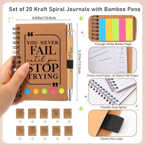 Tenceur 20 Sets Employee Appreciation Gifts Bulk - Inspirational Notebook with Sticky Note Pen for Nurse Practitioner Week Educational Support Professionals Extraordinary Work Team Recognition