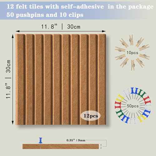 Large Cork Board Alternative-12 Pcs Self-Adhesive Felt Bulletin Board Tiles, Felt Pin Board Cork Board Tiles for Home Office Wall Decor, Tack Board 47"x35" (Longan Yellow