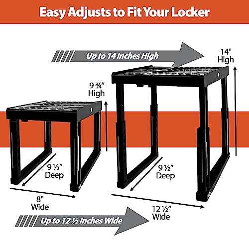 Locker Organizer Shelf£¬ Adjustable Width and Height, Stackable, Ideal Locker Shelf for School, Office, Gym Lockers, or Even Kitchen Cabinets & Under Sink Organization (Black)